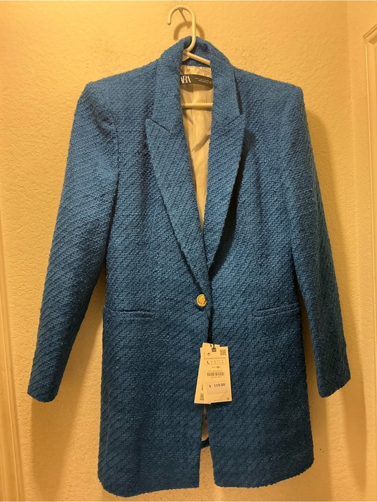 Zara Jackets & Blazers - NWT Zara Bright Blue Textured Single-Button Blazer size L